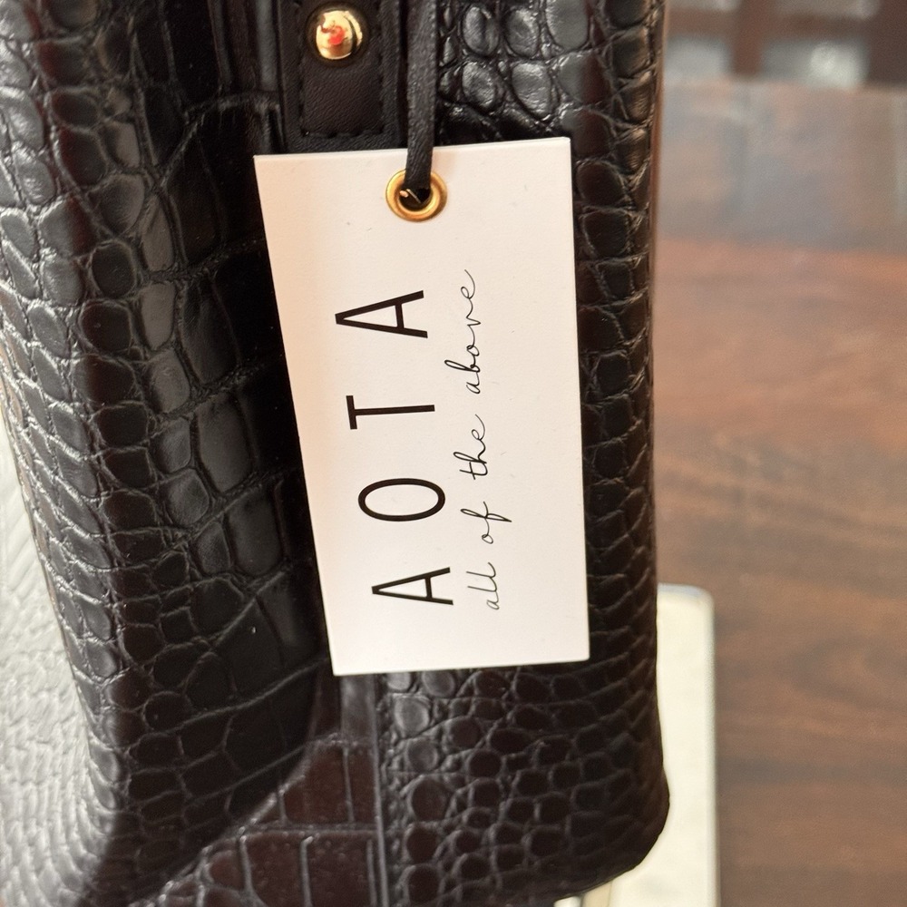 New Aota Elena Crossbody Bucket Bag‎ Black Mock Croc Vegan Leather Rachel Zoe - Picture 8 of 16